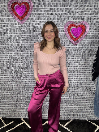 Square Neck Ruffle Ribbed Top