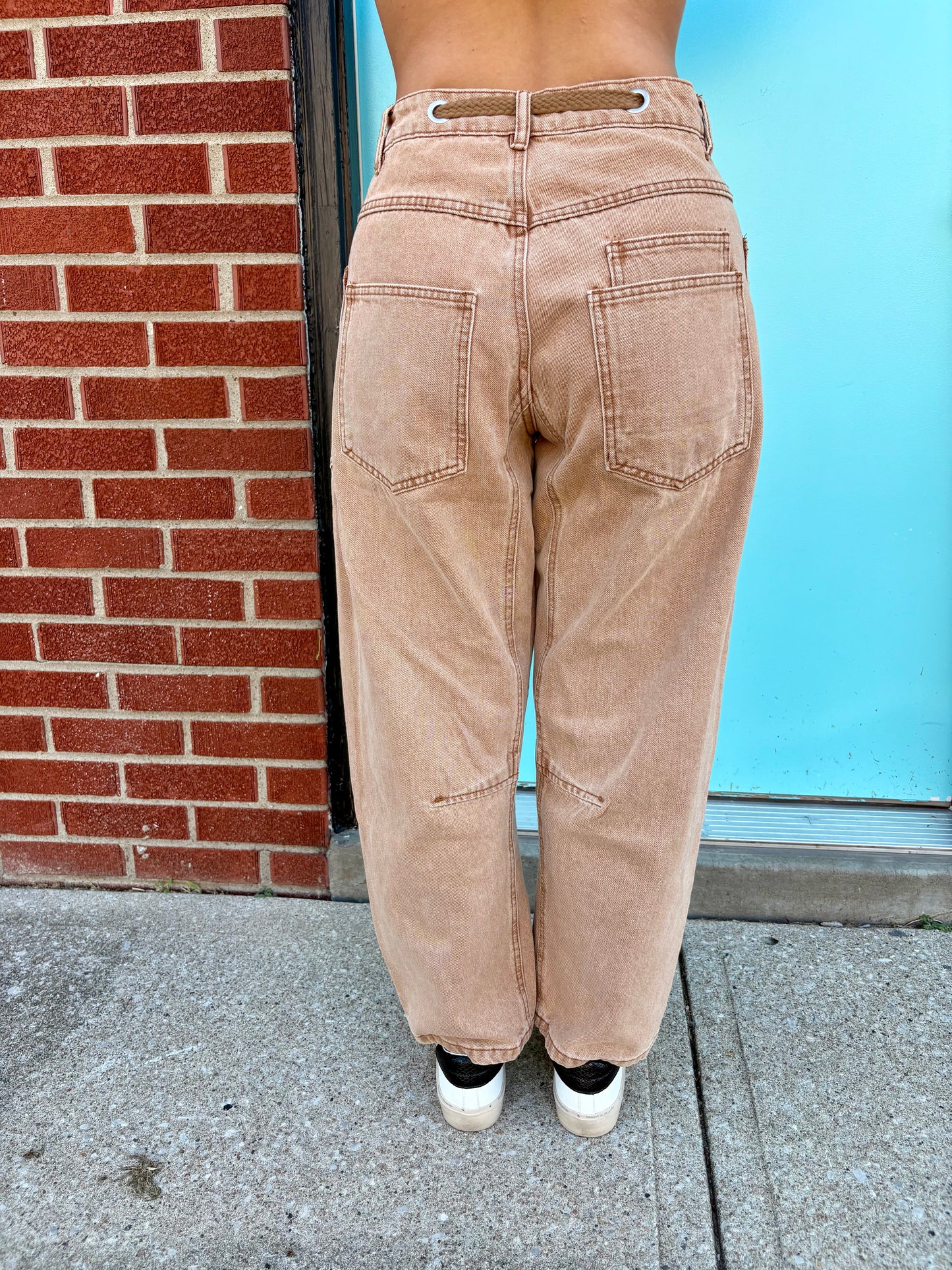 Baker Barrel Denim Pants With Eyelet Waist