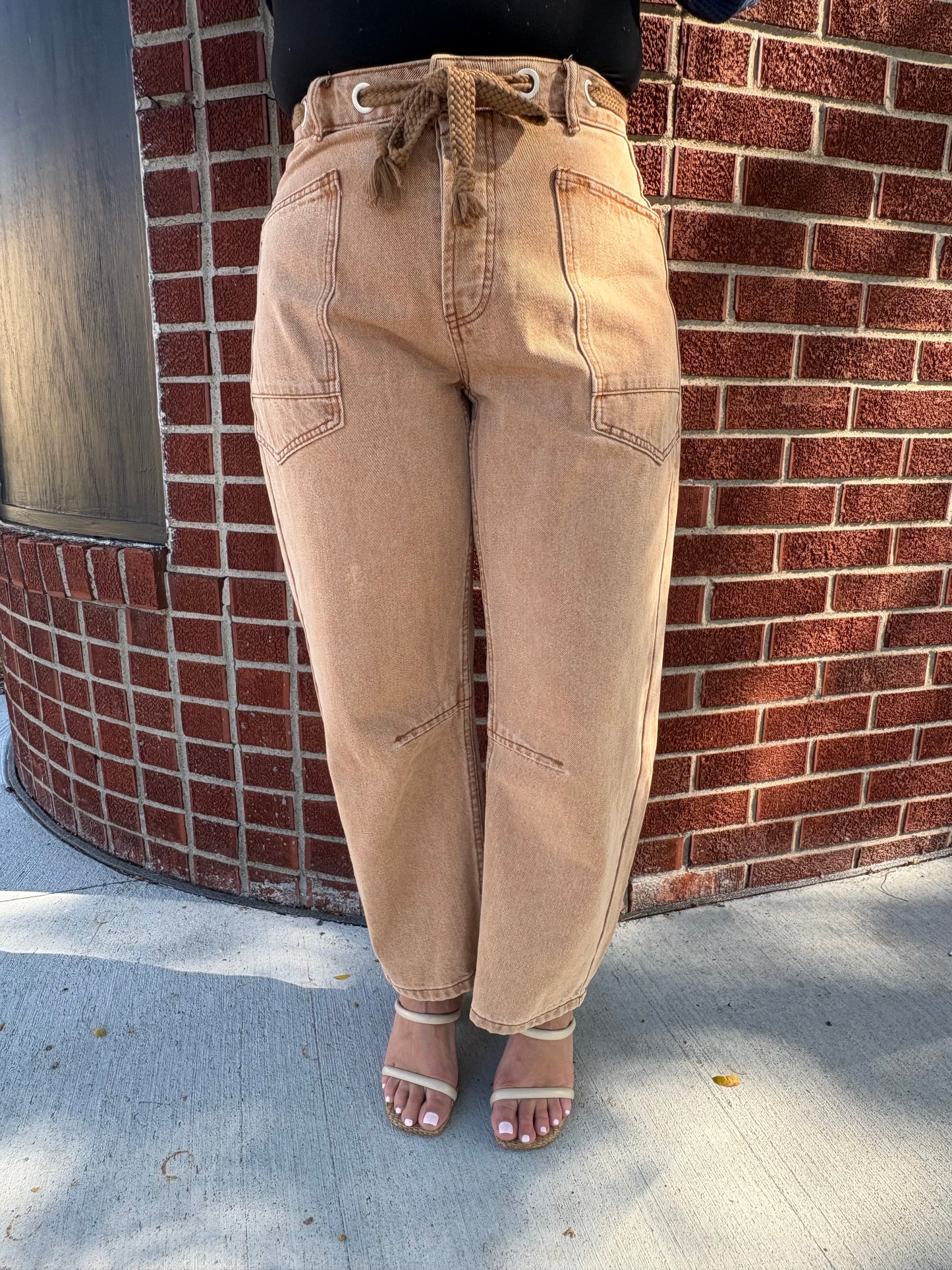 Baker Barrel Denim Pants With Eyelet Waist