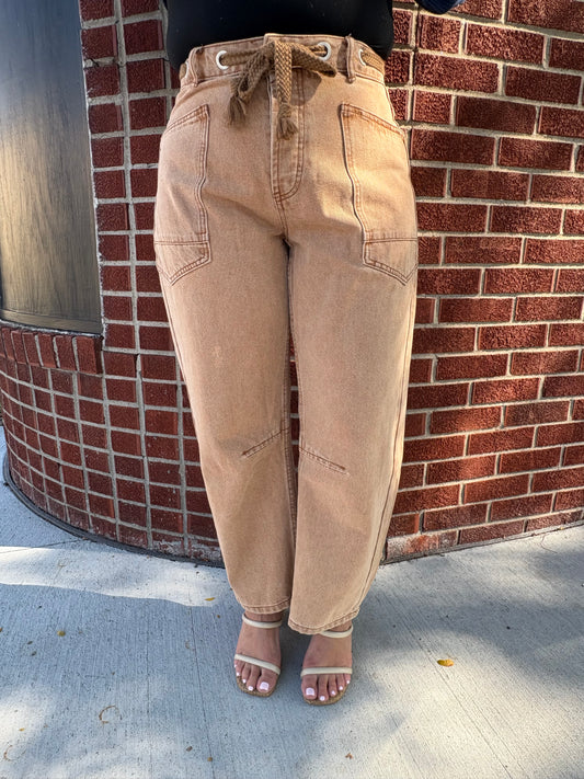 Baker Barrel Denim Pants With Eyelet Waist