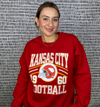 Retro KC Football 1960 Helmet Red Sweatshirt