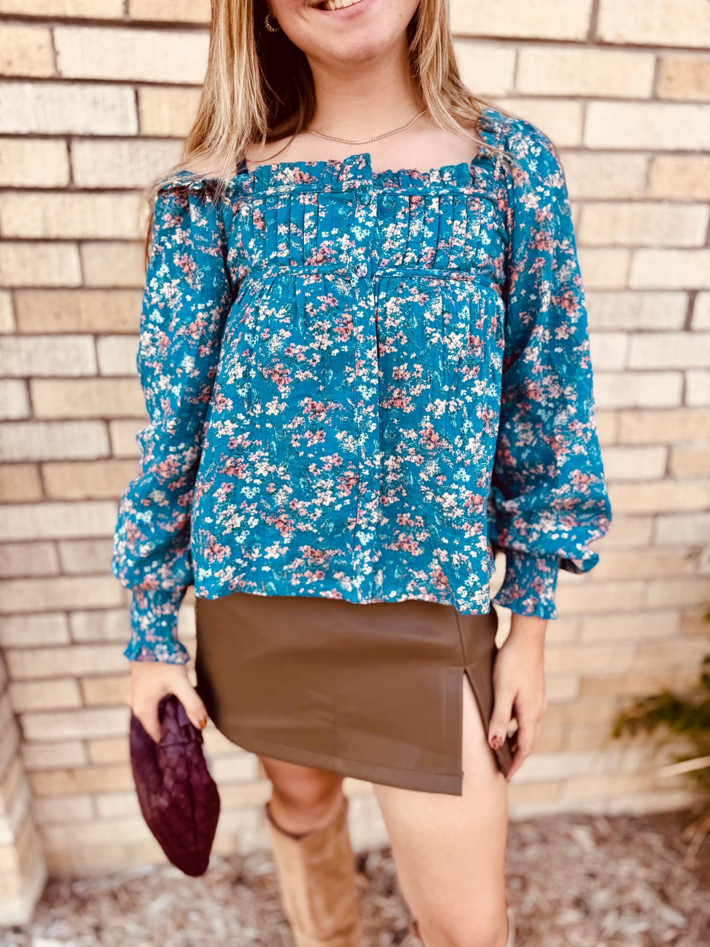 Janelle Square-Neck Floral Print Blouse