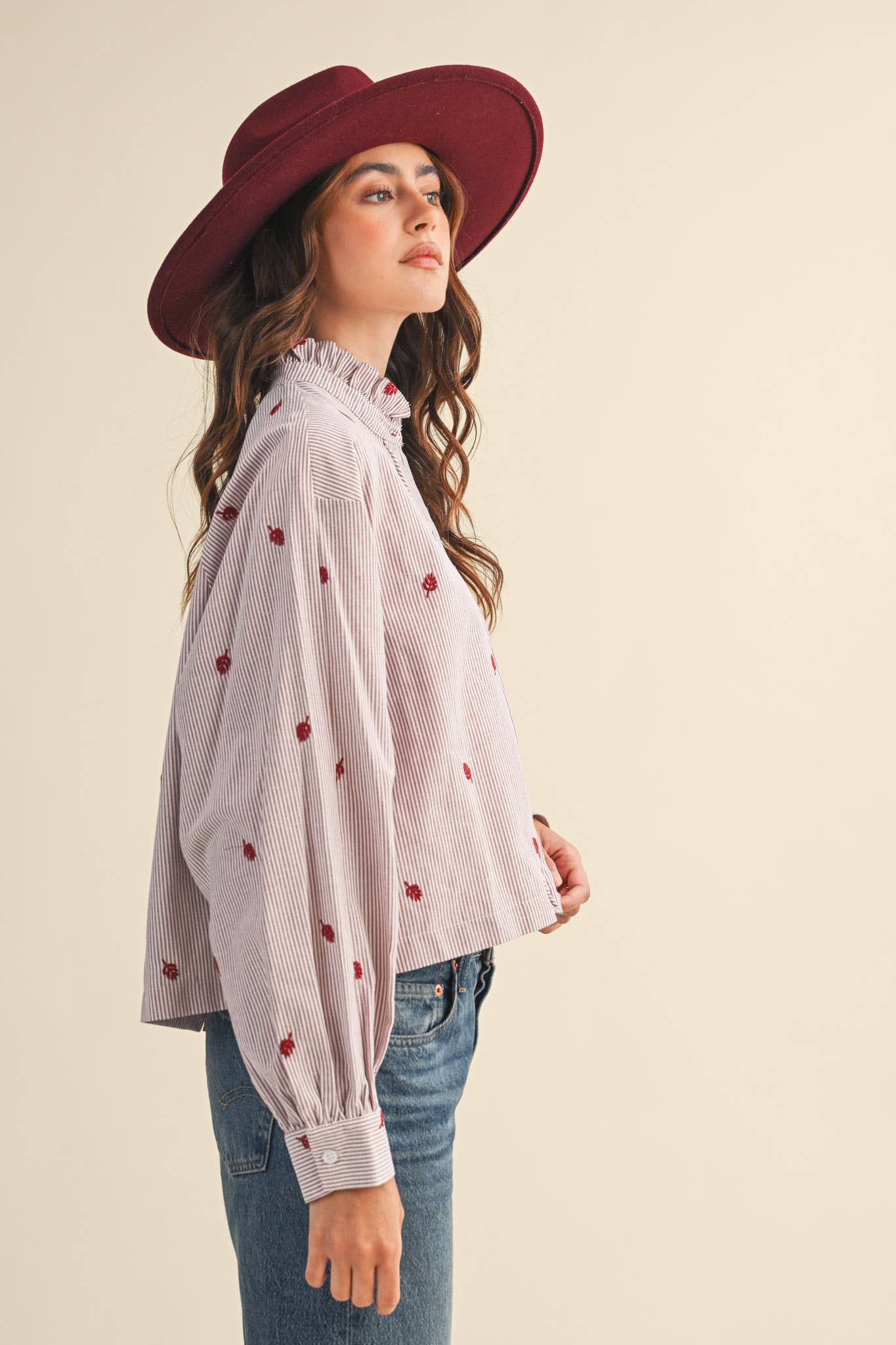 Bradley Embroidered Mock Neck Striped Button Up