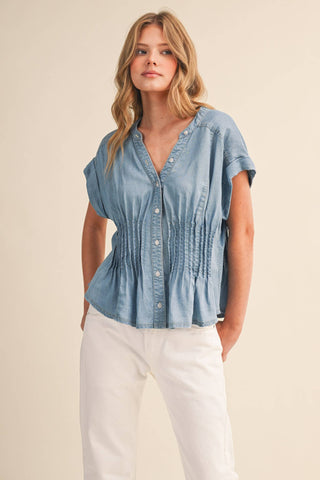 Lucy Pintuck Waist Button Down Top