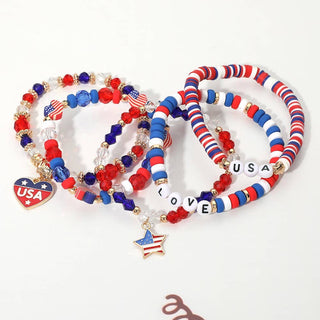 American USA Beaded Stretch Multi Layered Bracelets