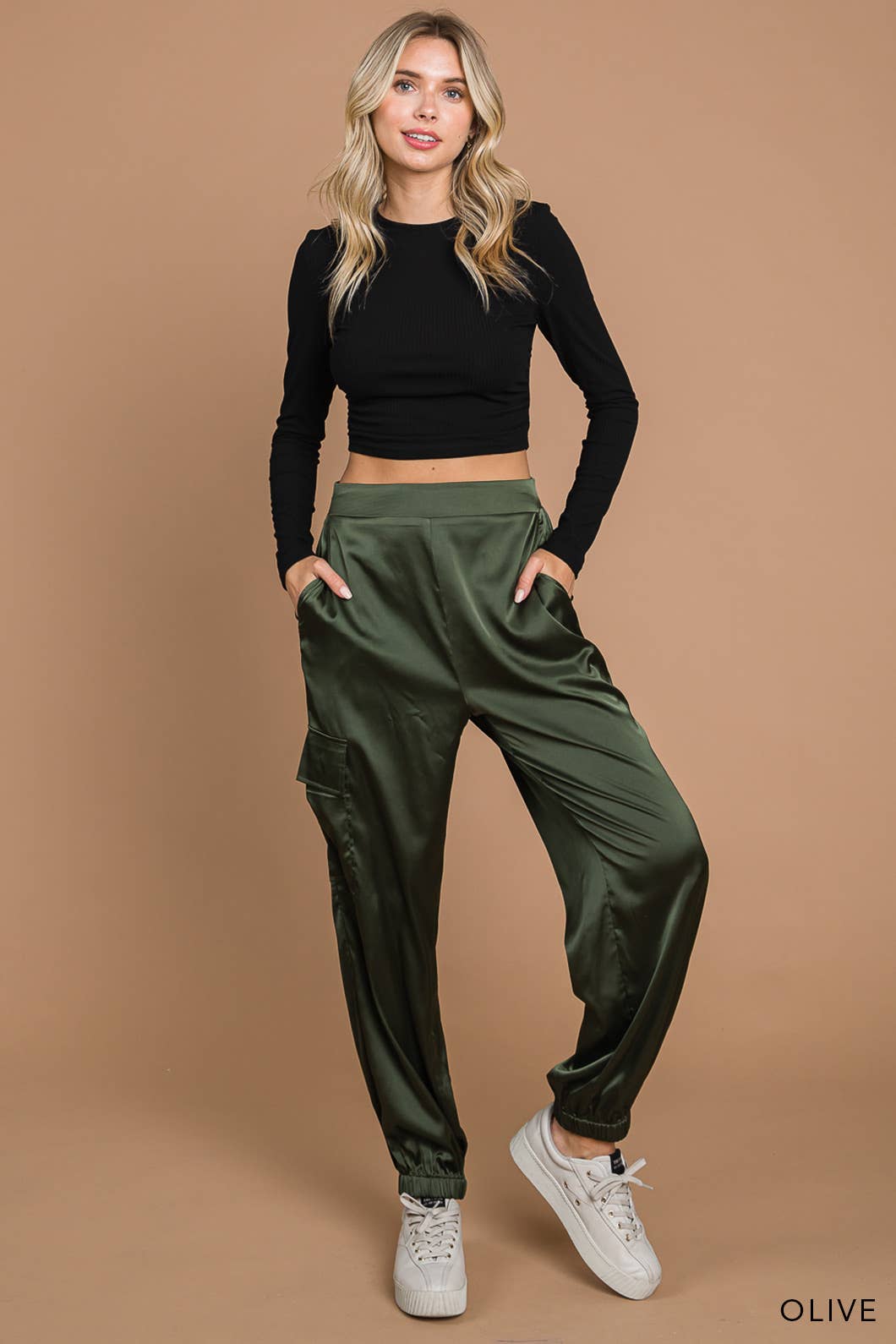 Stretched Satin Cargo Pants