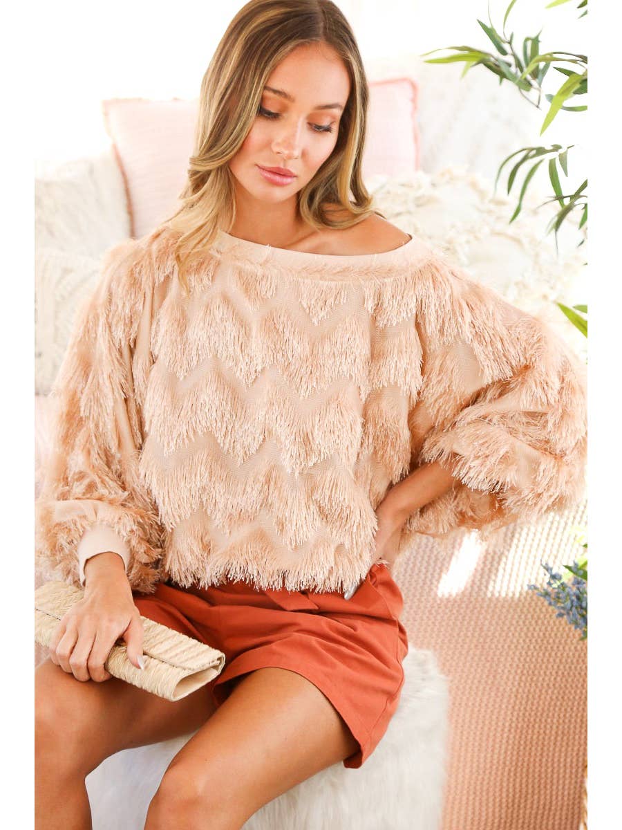 Boatneck Fringe Detail Top