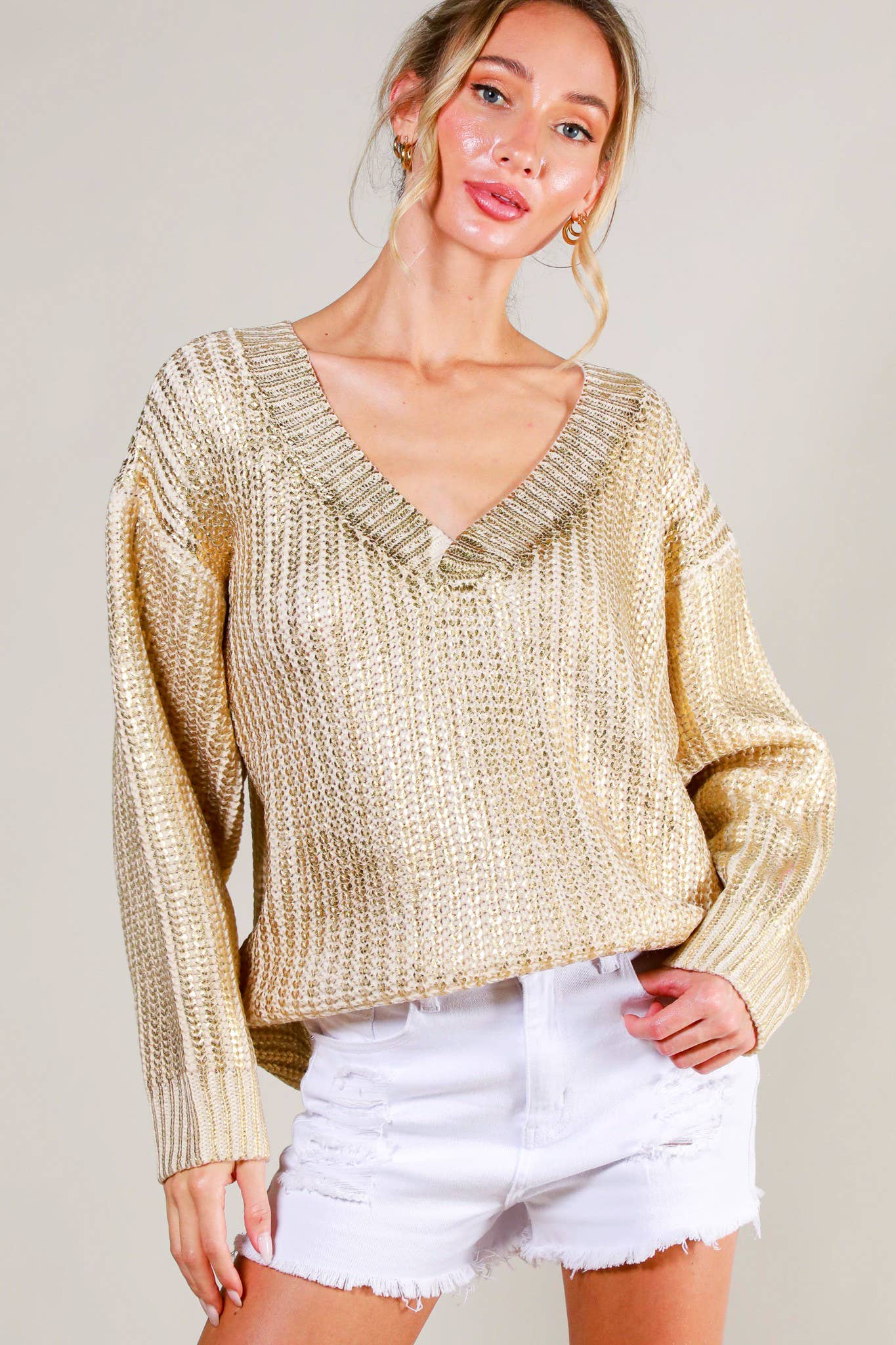 Plus size gold metallic clearance sweater