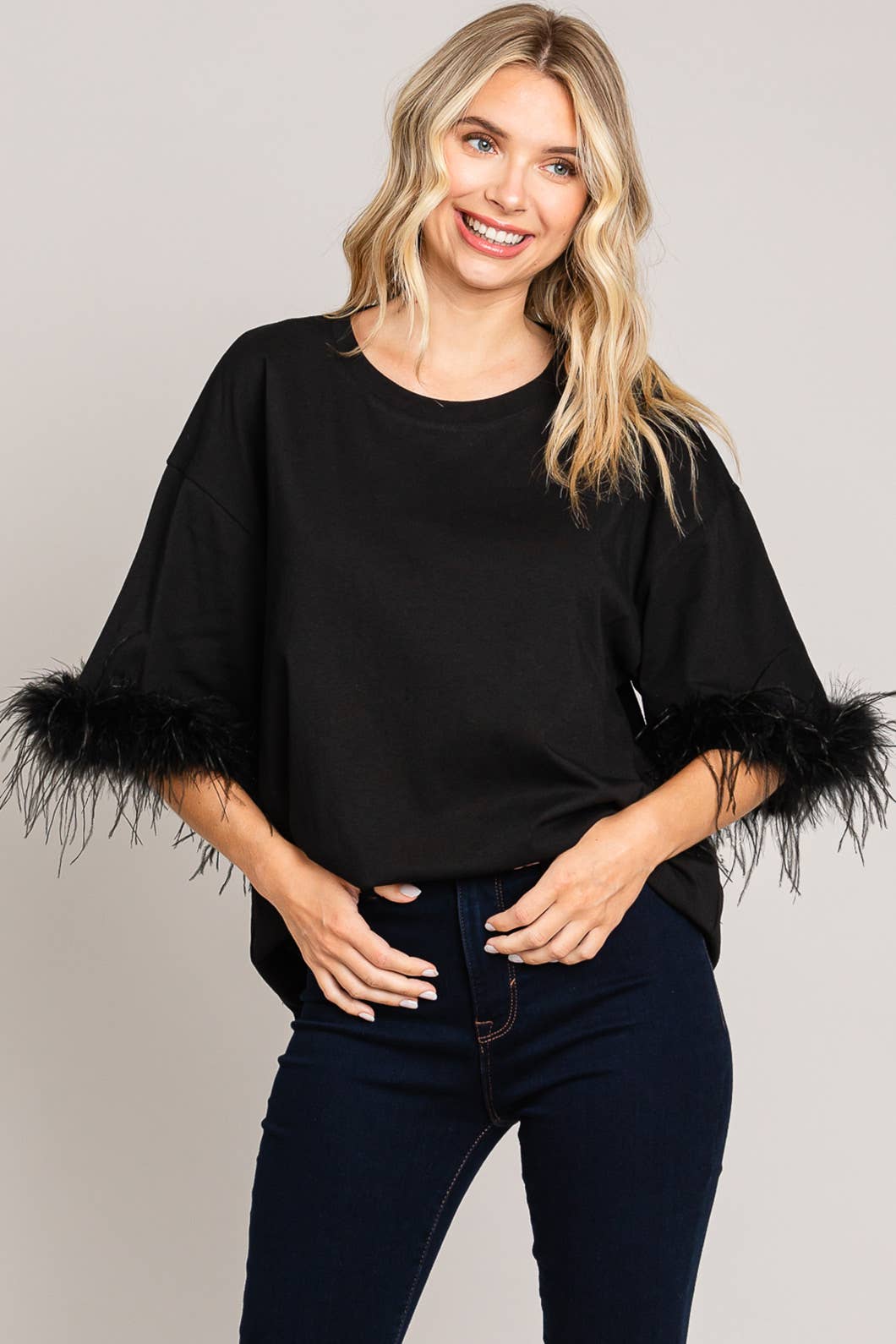 Faux Feather Sleeve Tee