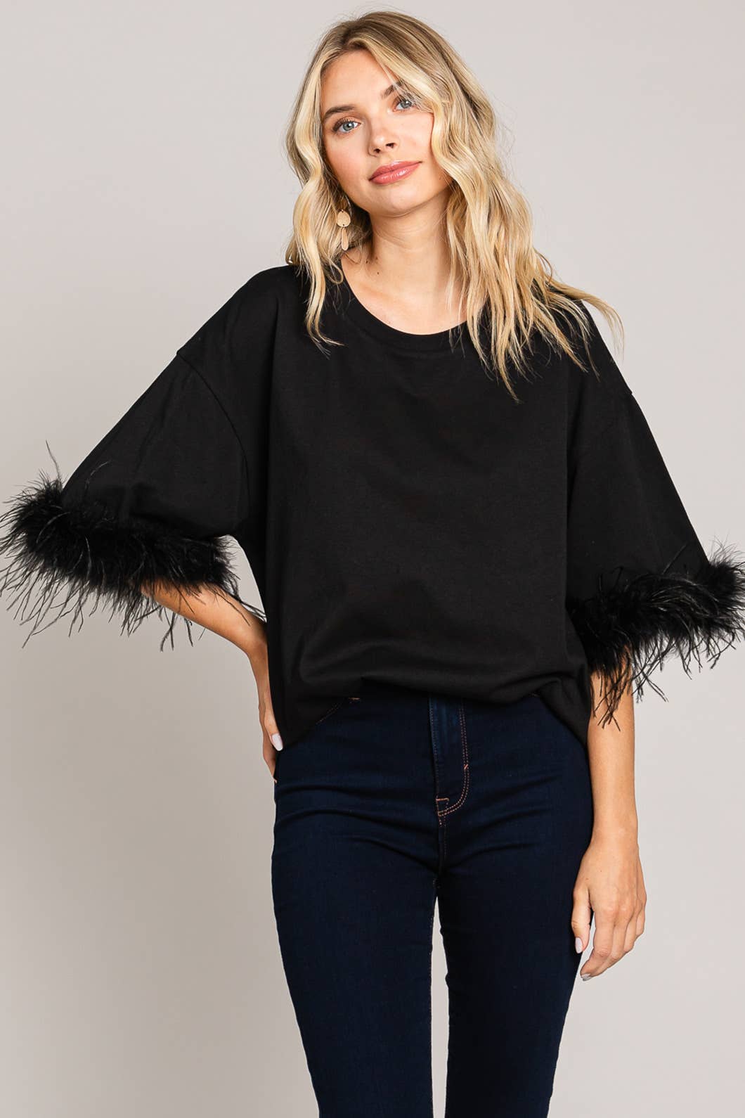 Faux Feather Sleeve Tee