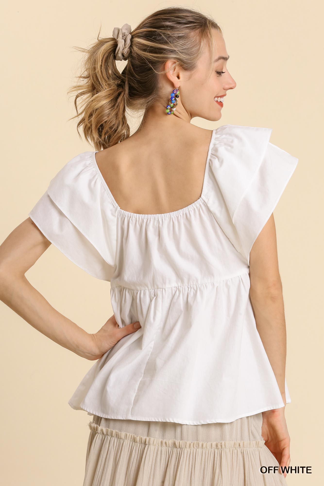 Smocked Poplin Ruffle Top