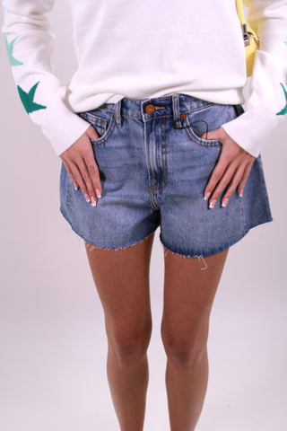 Ava Hidden Medium Wash Side Insert Inseam A-Line Shorts