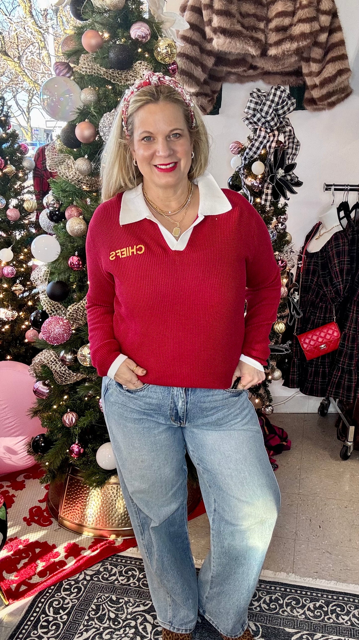 CUSTOM Chiefs Polo Sweater w/ Collar