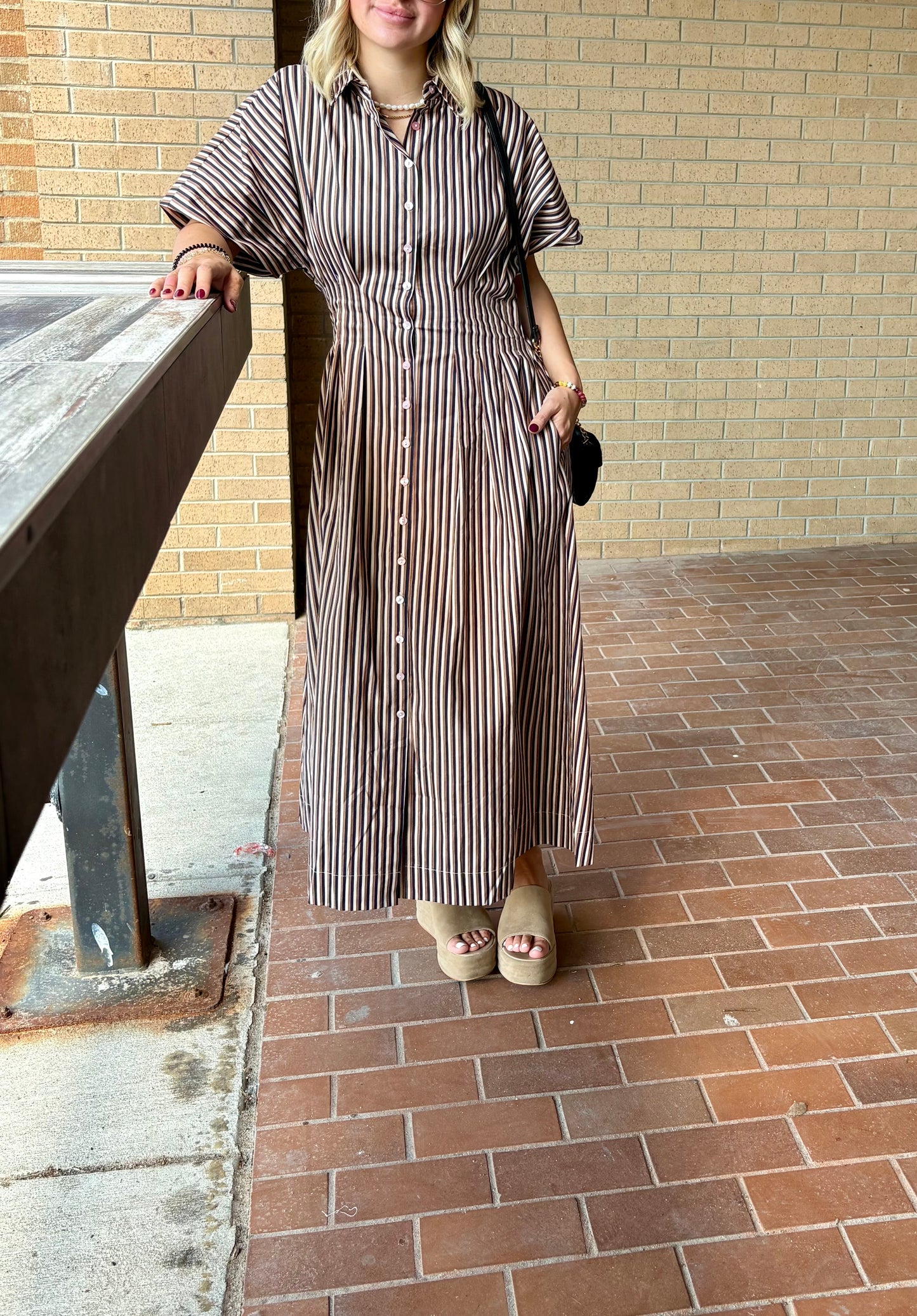 Barkline Stripe Pleated Midi Dress