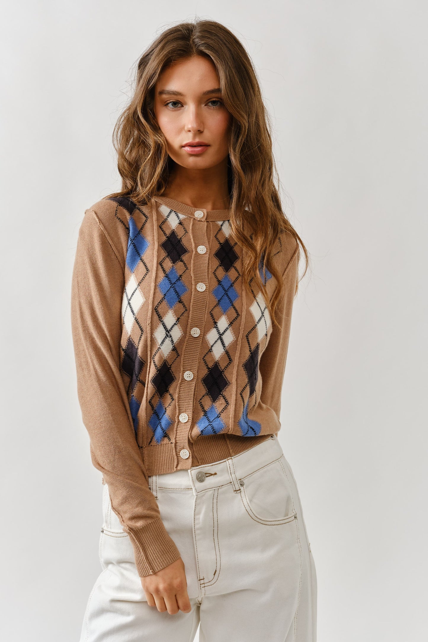 Allie Relaxed Fit Argyle Sweater Cardigan