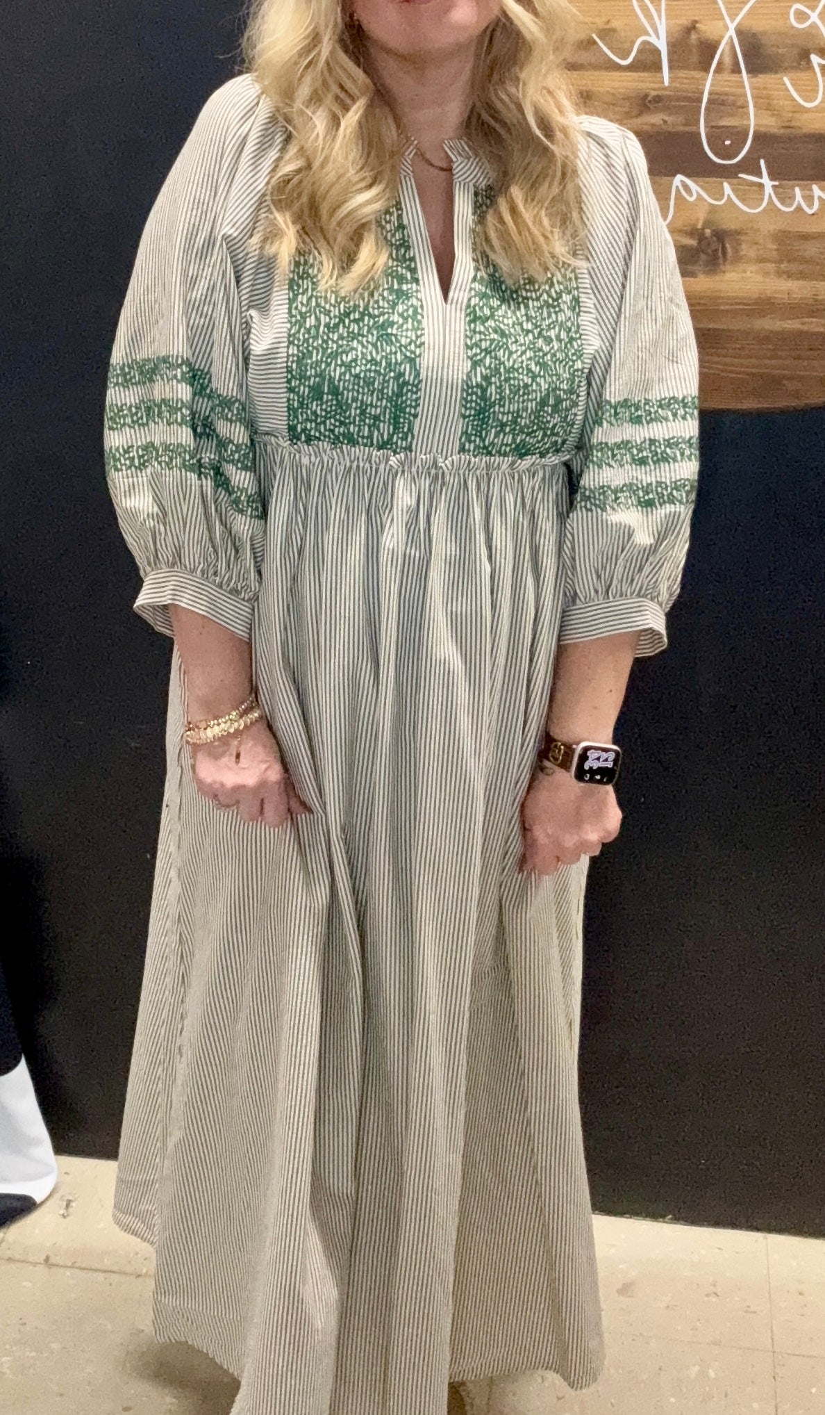 Ela Embroidered Stripe Midi Dress