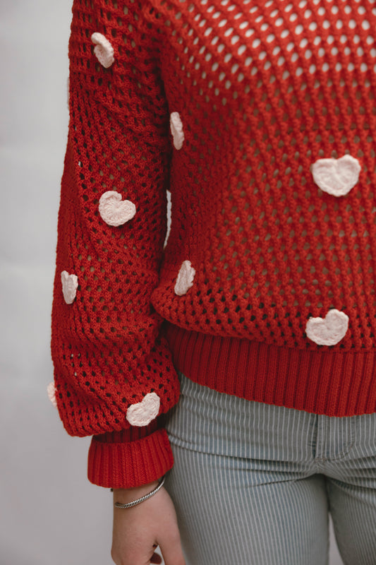 Crochet Heart Embellishment Sweater