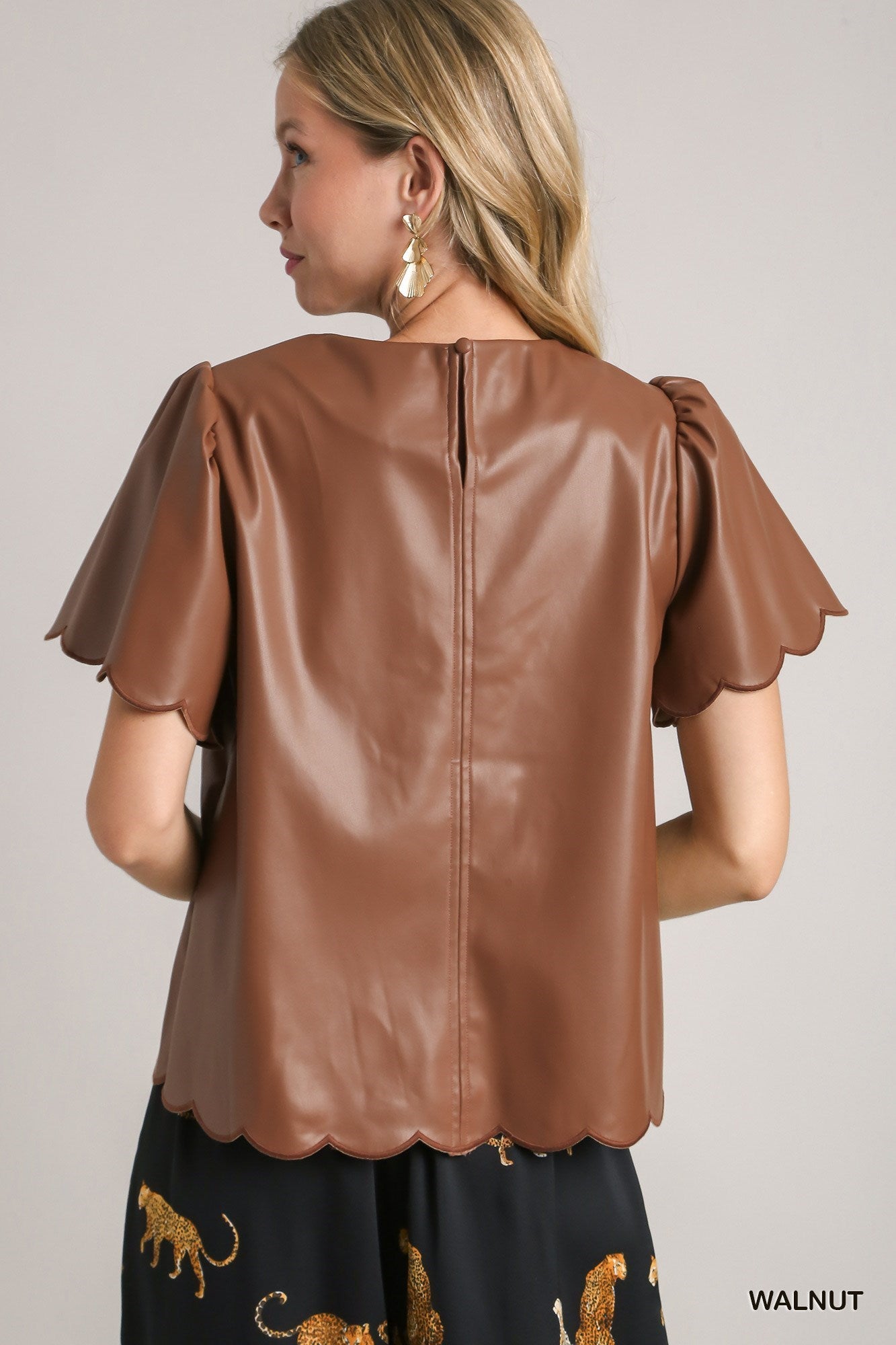 Faux Leather Scallop Top