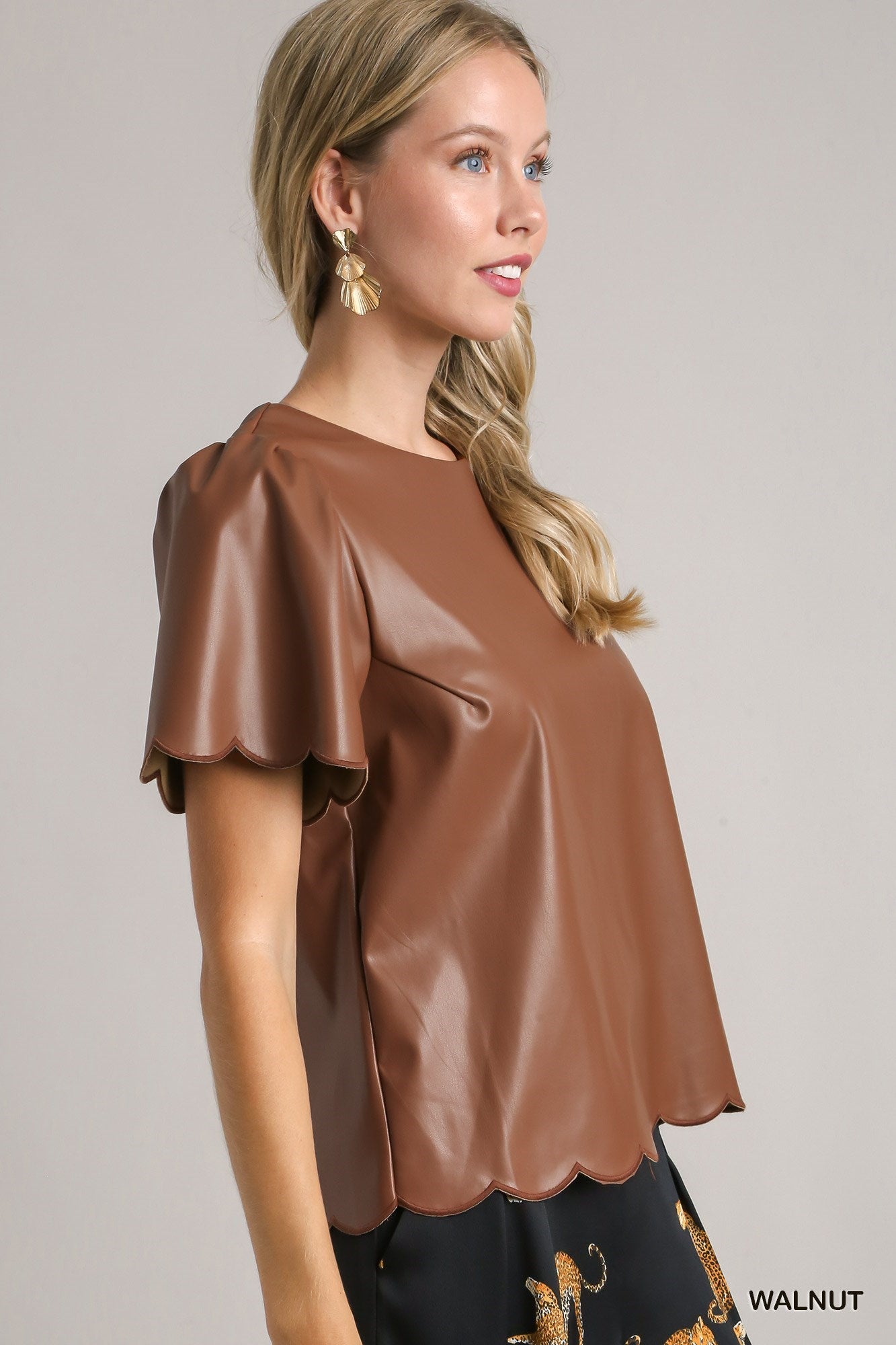 Faux Leather Scallop Top