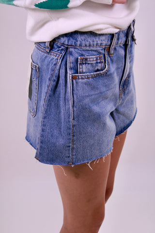 Ava Hidden Medium Wash Side Insert Inseam A-Line Shorts