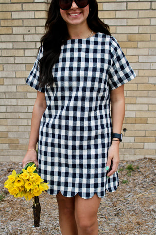 Poppy Plaid Scallop Mini Dress