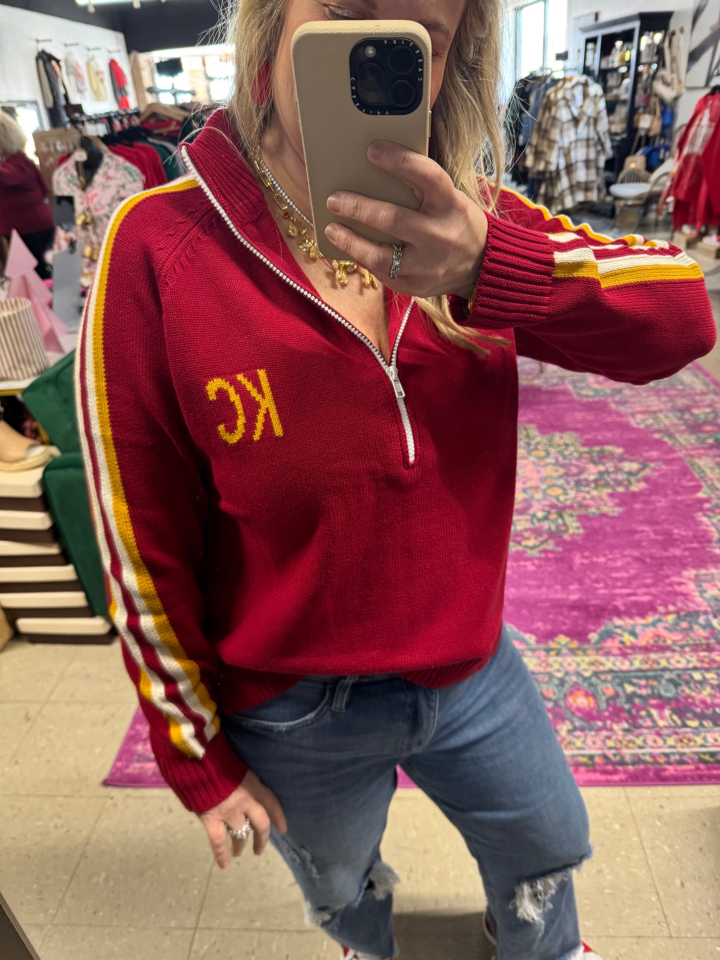CUSTOM Chiefs 1/2 Zip Knit Sweater