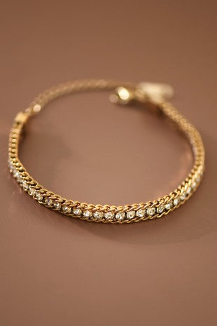 18K Non-Tarnish Stainless Steel Chain + Rhinestone Bracelet