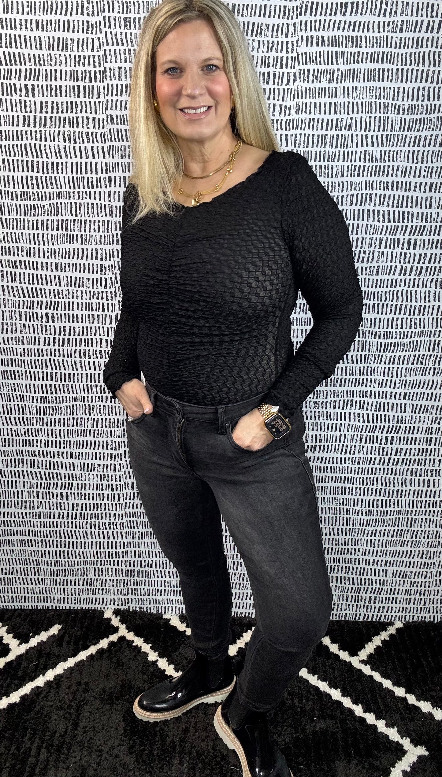 V-Neck Cinched Bodycon Top