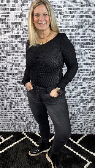 V-Neck Cinched Bodycon Top