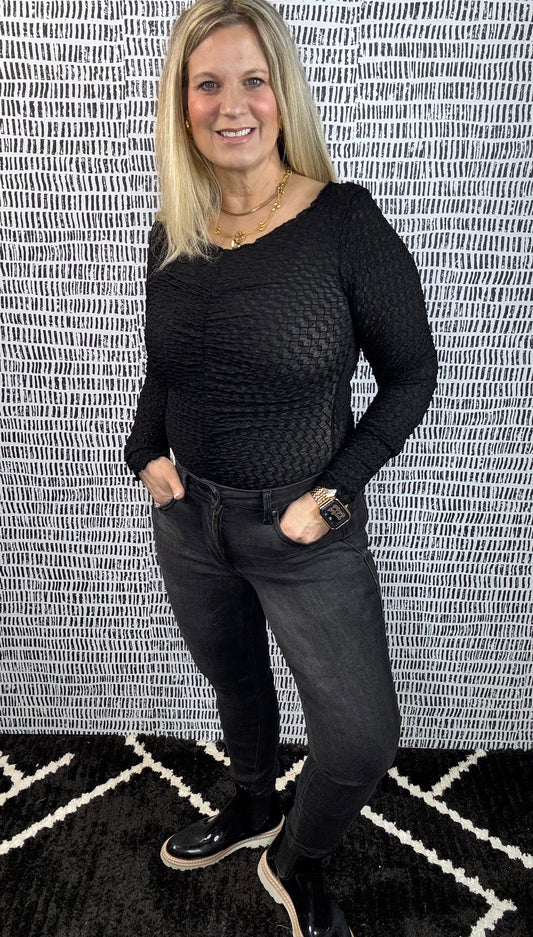 V-Neck Cinched Bodycon Top