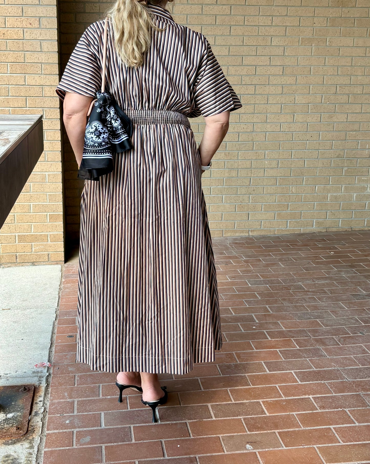 Barkline Stripe Pleated Midi Dress