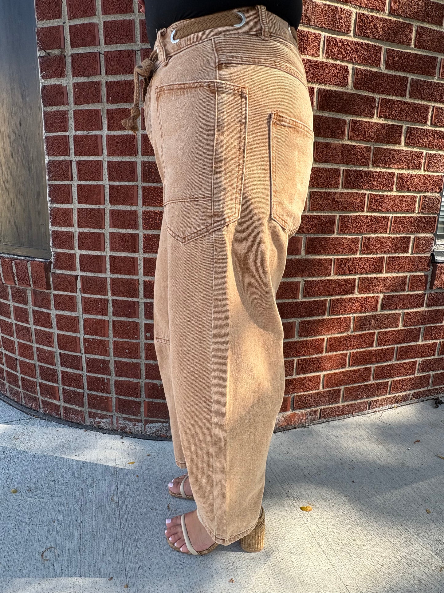 Baker Barrel Denim Pants With Eyelet Waist