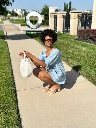 Petals & Picnics Mini Denim Romper