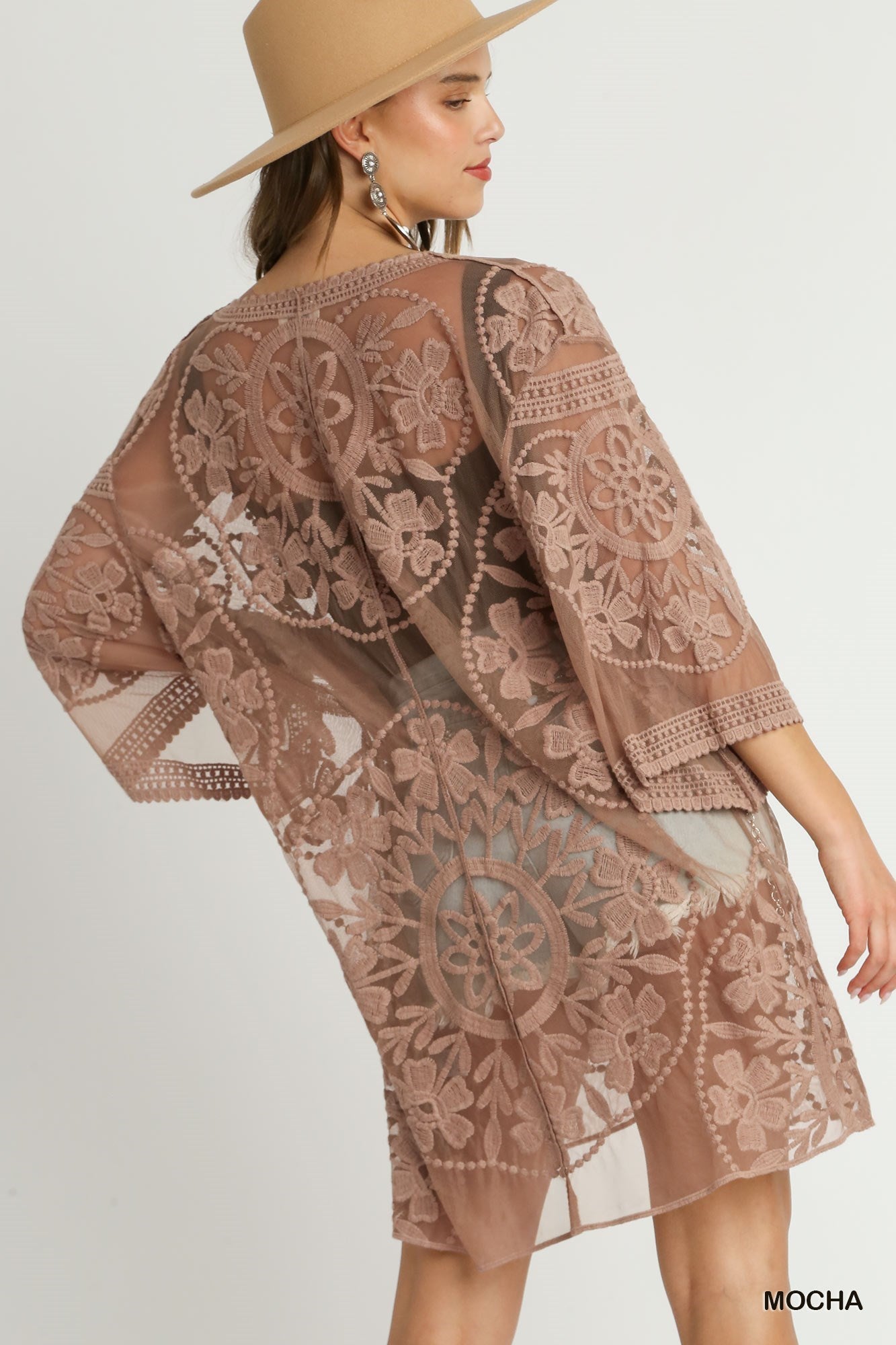 Floral Lace Kimono with Waist Tie