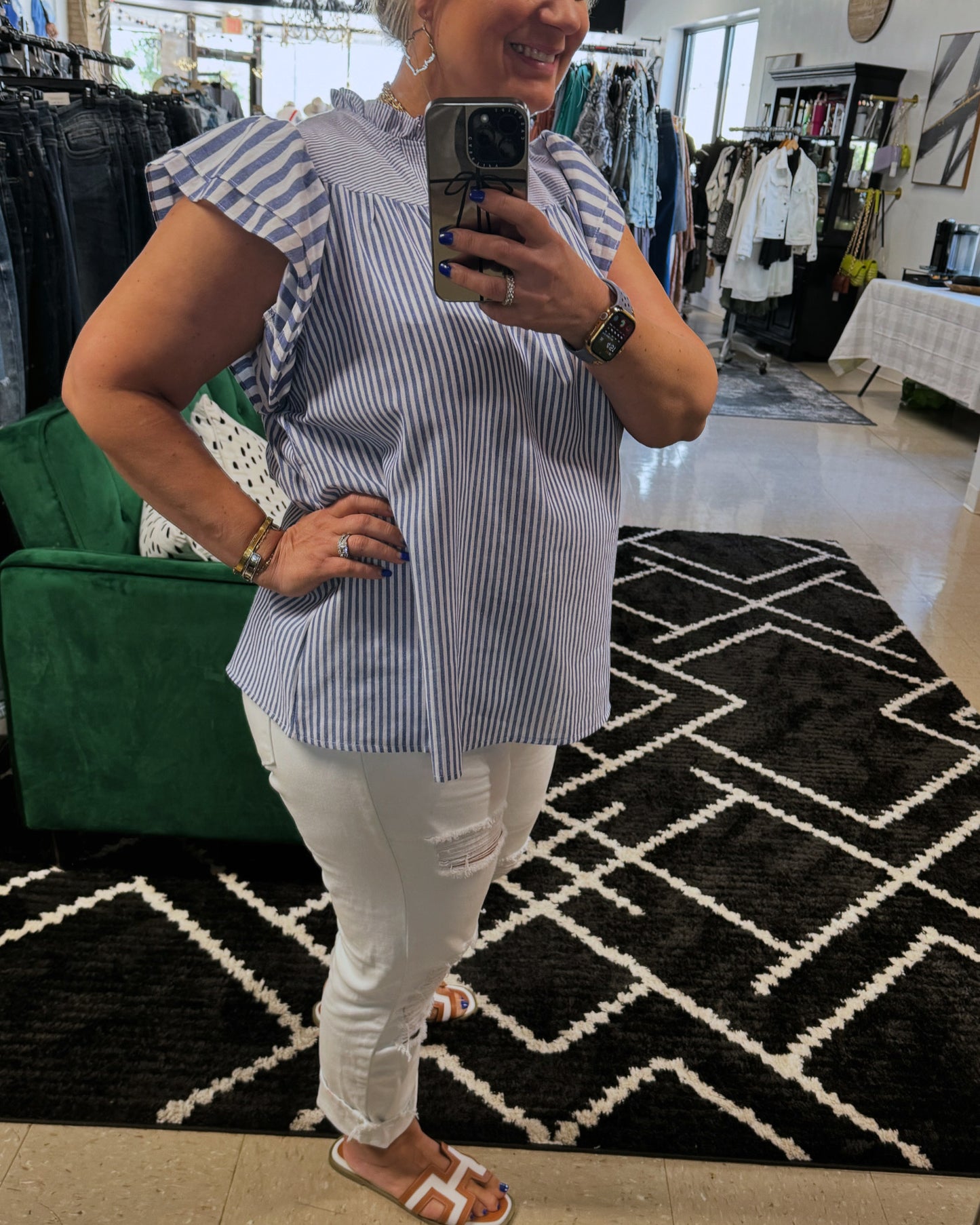 Striped Flutter Sleeve Blouse