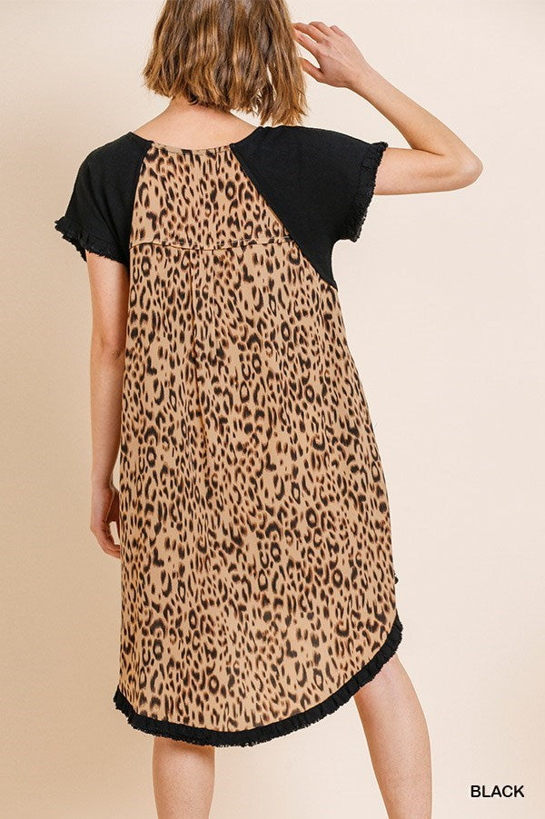 Linen Front Leopard Print Dress