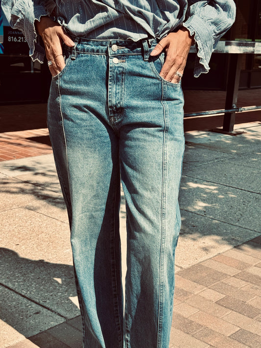 Jada Seam Detail High Waist Wide Leg Jeans