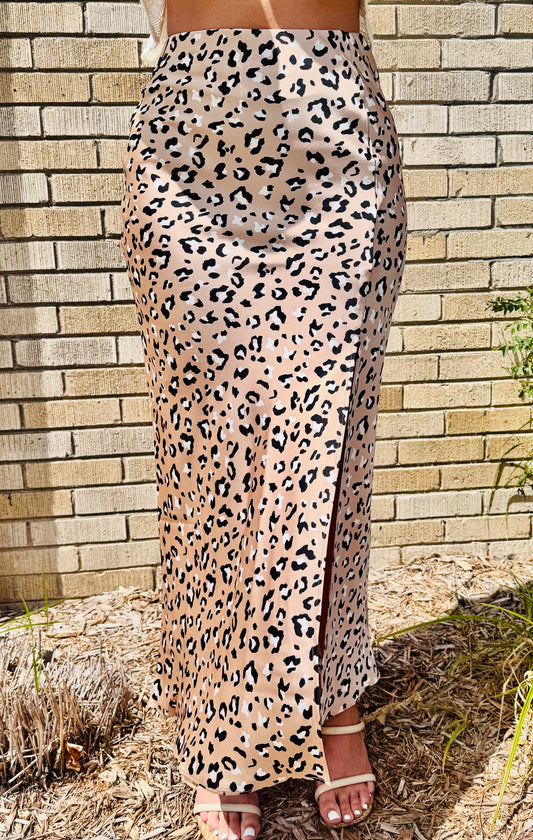 Layla Leopard Satin Midi Skirt
