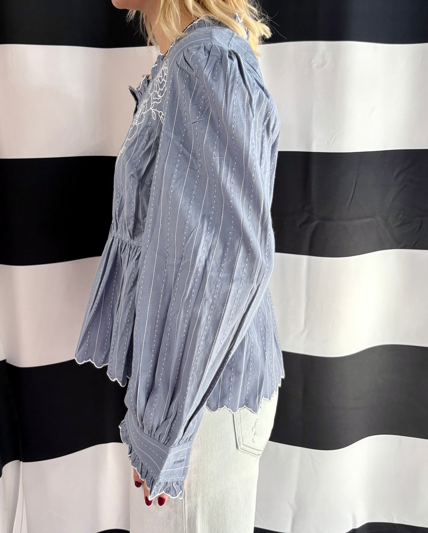 Belle Embroidered Ruffle Blouse