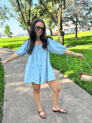 Petals & Picnics Mini Denim Romper