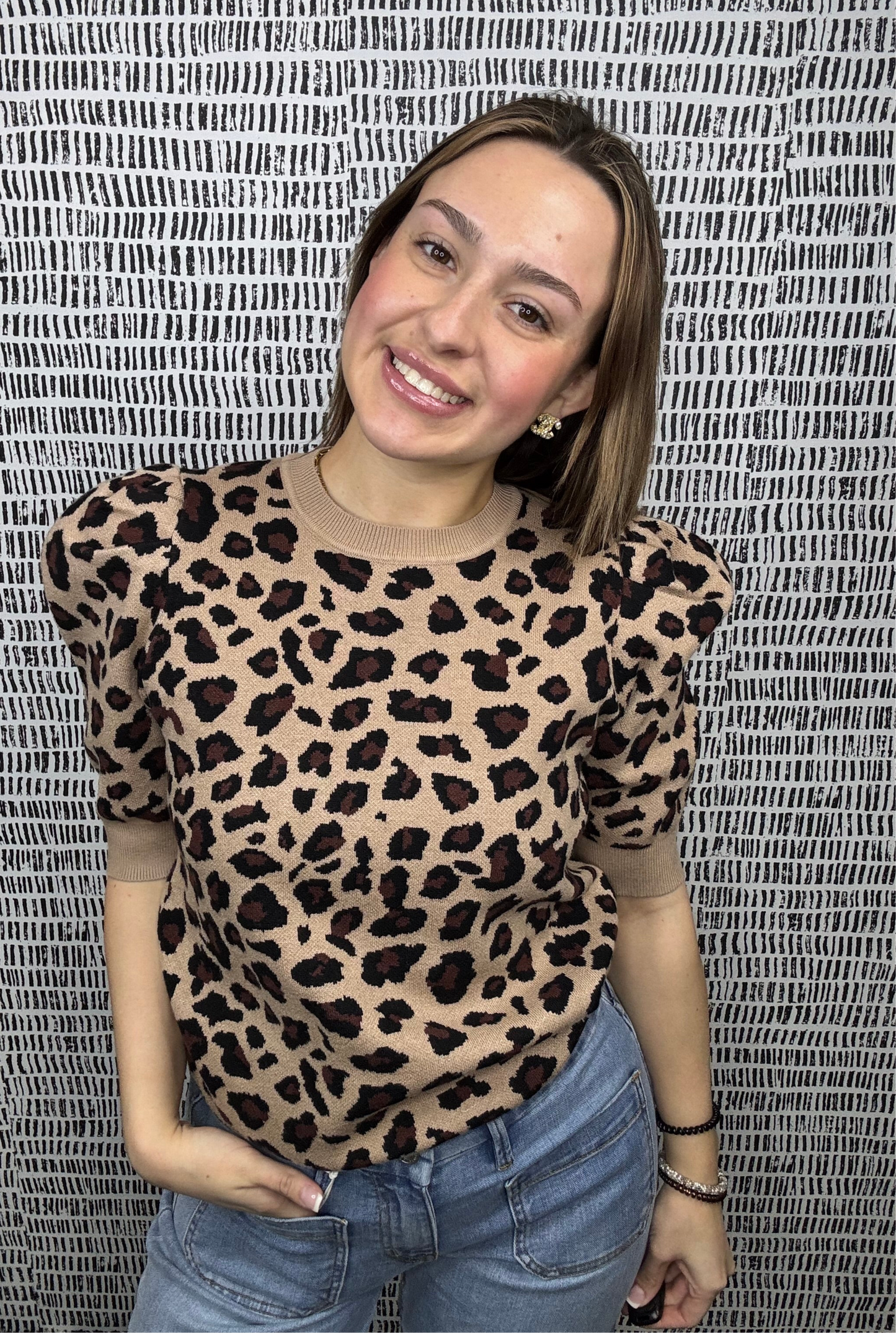 Leopard Crew Neck Knit Sweater Top