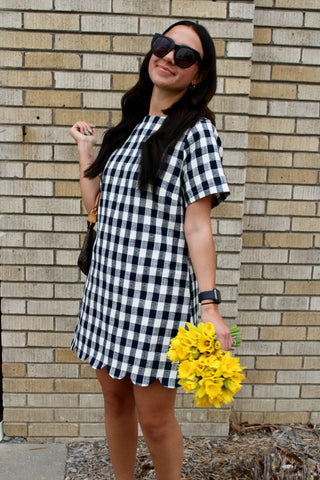 Poppy Plaid Scallop Mini Dress