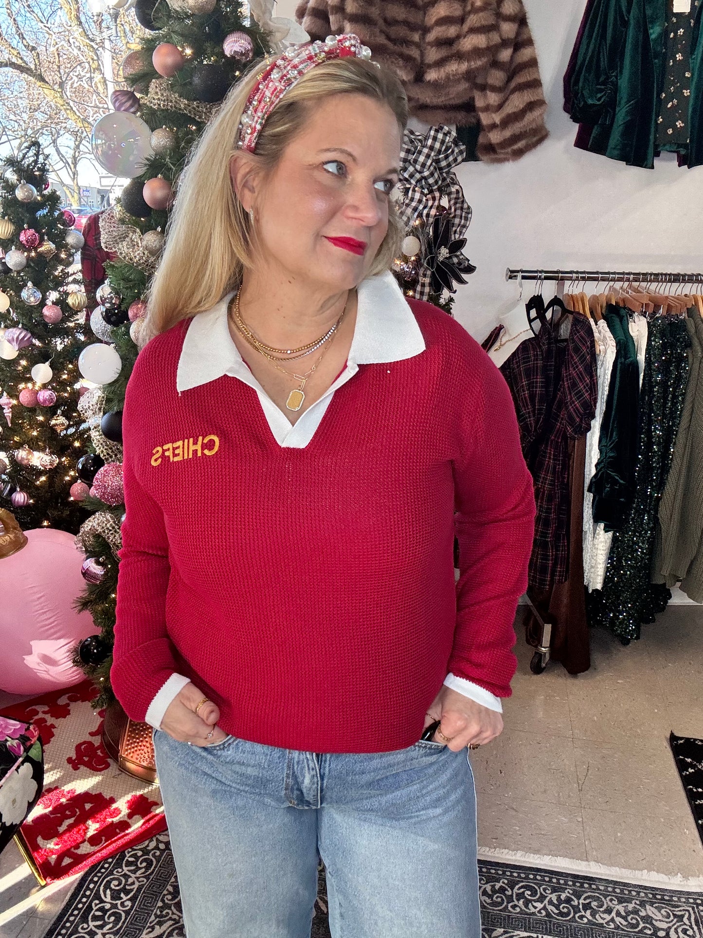 CUSTOM Chiefs Polo Sweater w/ Collar