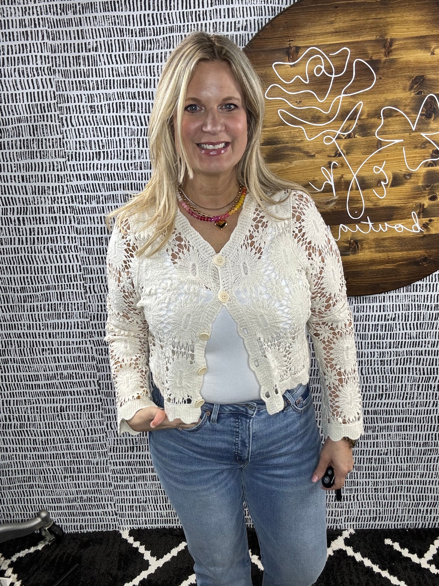 Lissy Crochet 3/4 Slv Cardigan