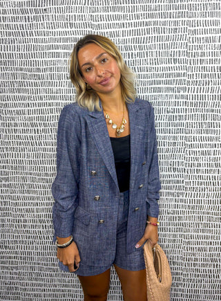 Brenna Button Detail Navy Blazer