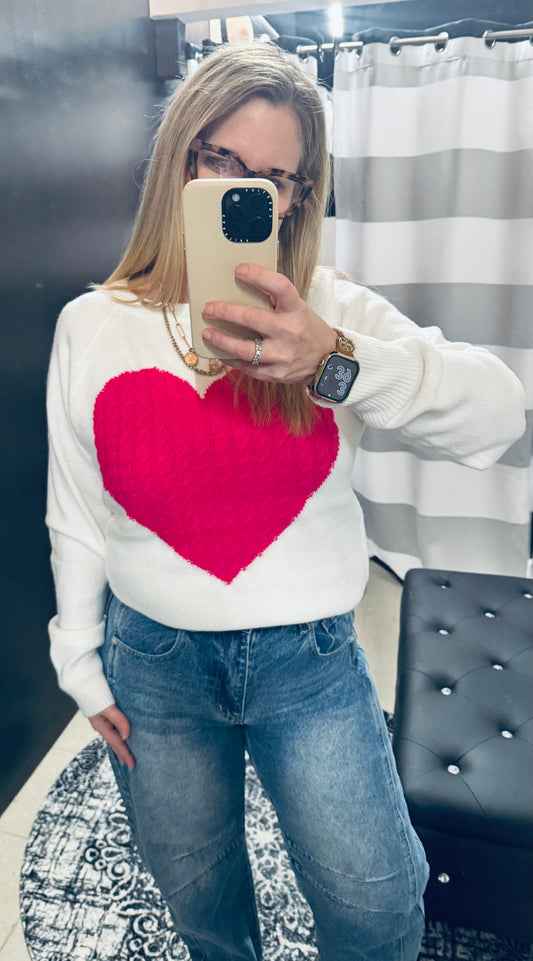 Cable-knit Detail Heart Sweater