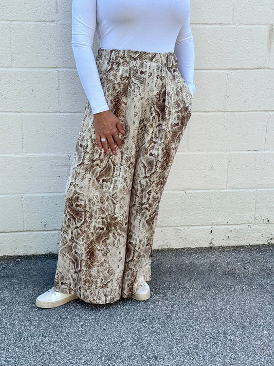 Zoe Snake Print Elastic Waistband Pants