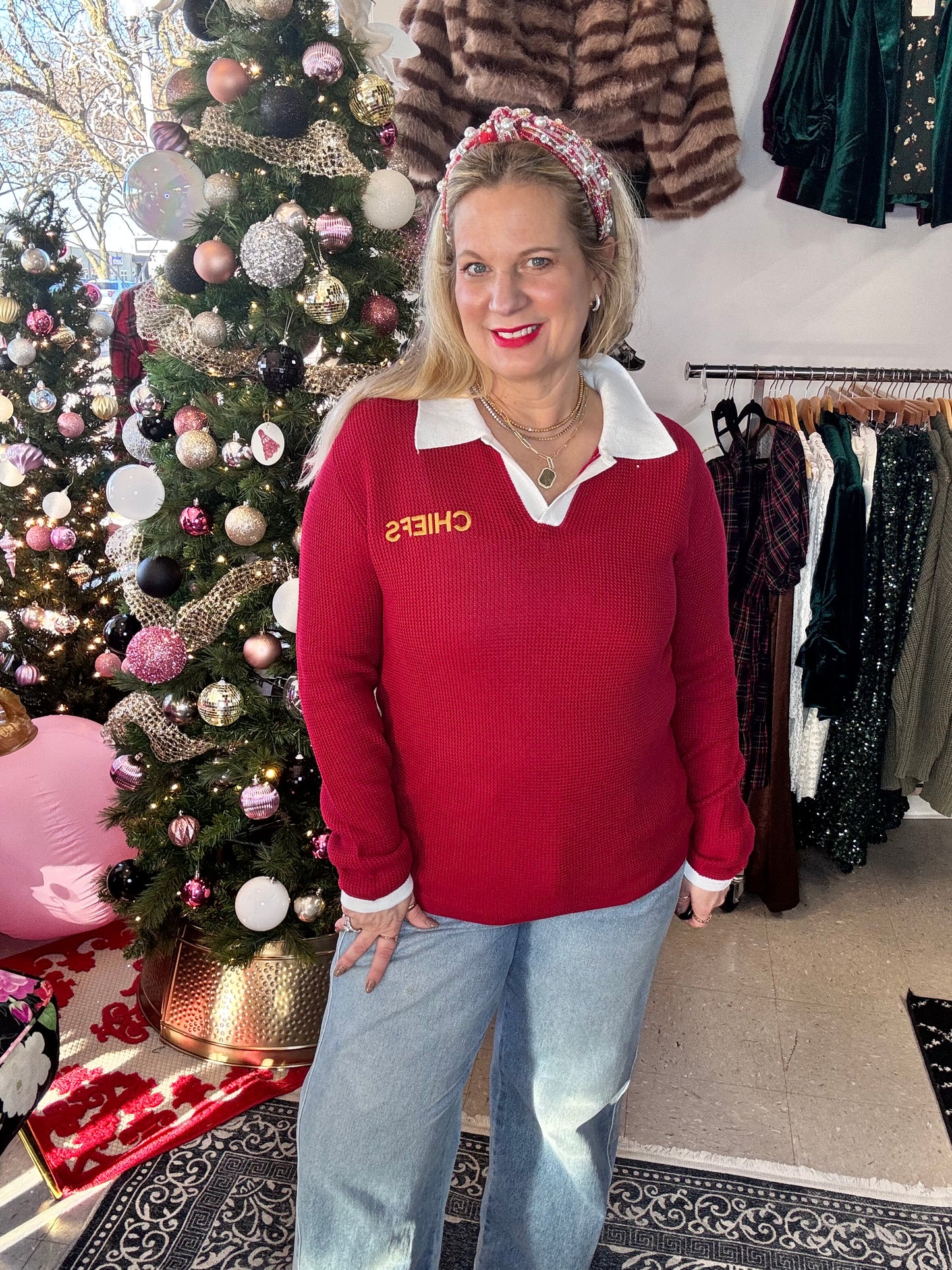 CUSTOM Chiefs Polo Sweater w/ Collar