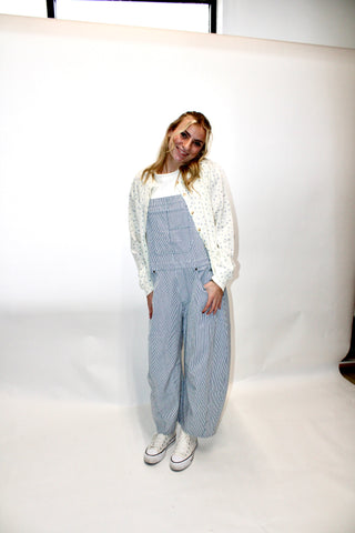 The Uptown Stripe Barrel Overalls
