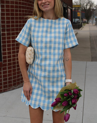 Poppy Plaid Scallop Mini Dress